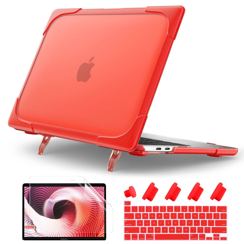 Batianda Heavy Duty Case for MacBook Pro 13 inch 2022 2020 Release A2338 M2 M1 A2289 A2251, Ergonomic Foldable Kickstand (Holds 22lbs) Matte Translucent Shockproof Cover with Spare Parts, Red - Image 1